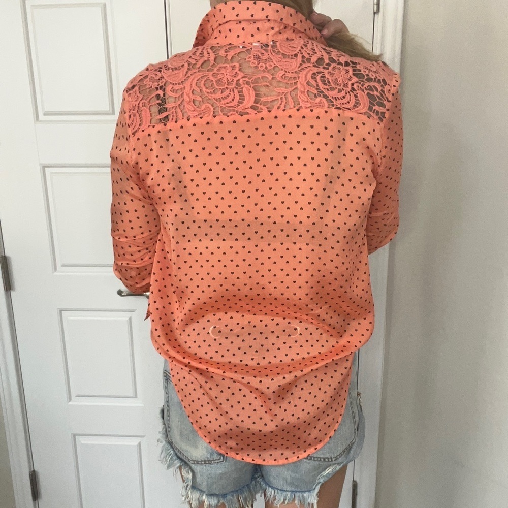 Vintage BUFFALO Sheer Heart Crochet 90s Blouse - Picture 1 of 10